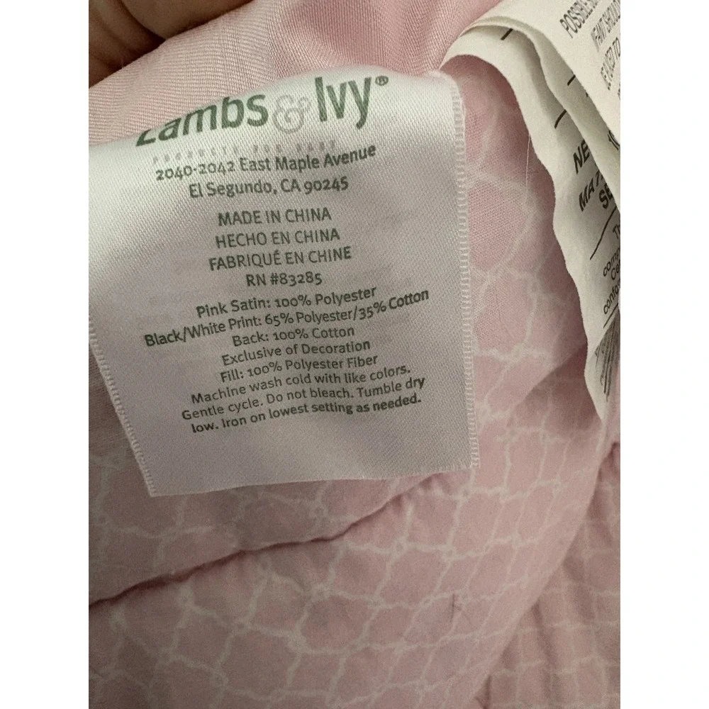 Lambs & Ivy Crib Blanket Comforter Baby Toddler Nursery Pink Black Paris Bow‎
